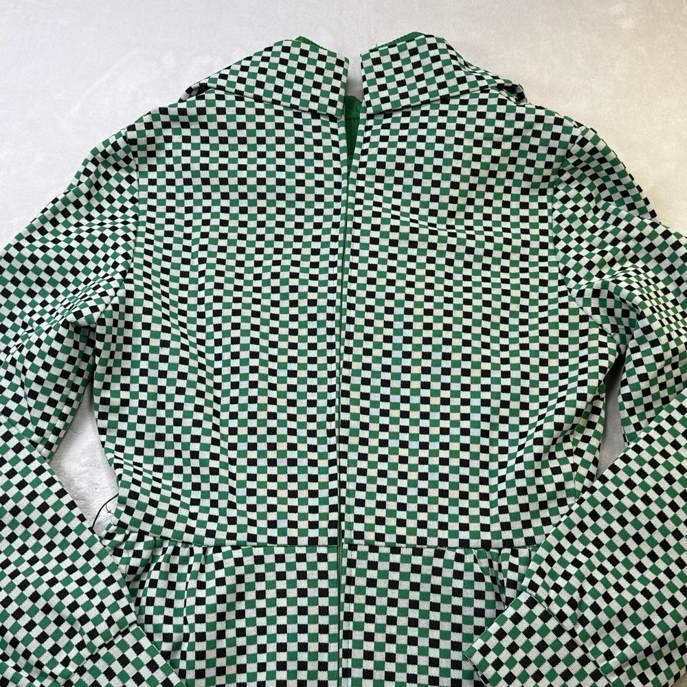 Vintage 70s Checkerboard Midi Dress Green Black Mod Disco Retro Boho - Picture 11 of 16